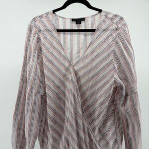 Sanctuary Top Womens Size XL Multicolor Striped Linen Blend Wrap Blouse
